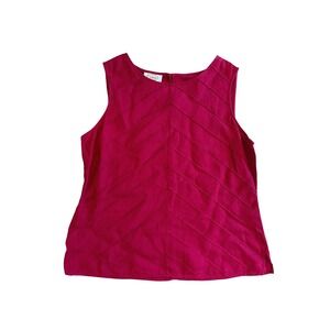 Talbots Irish Linen Sleeveless Shell Top Red Chevron Pleated Size 14